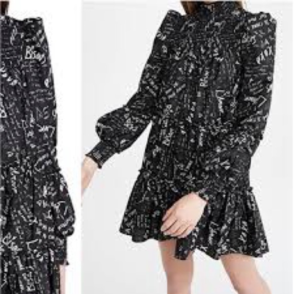 Cinq A Sept Love Note Rika Dress Black & White Mini Dress French Love 10